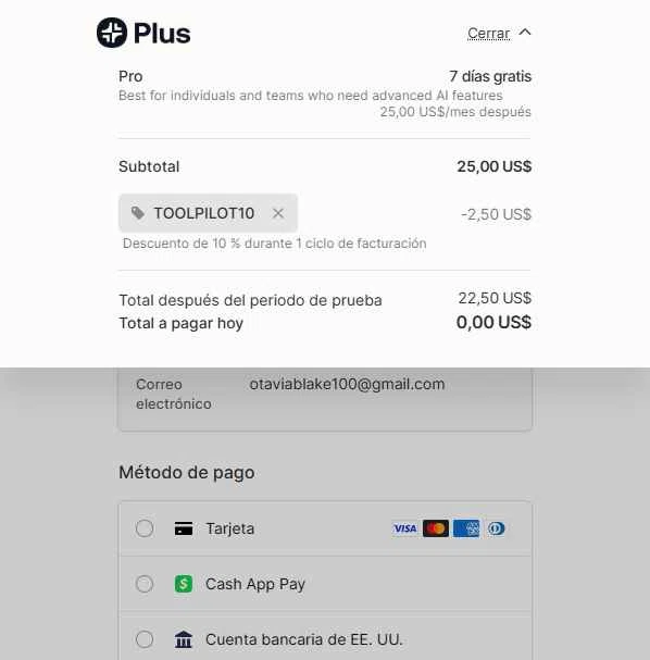 Plus AI US checkout page showing Plus AI US promo code box | Screenshot taken by SimplyCodes community member on Jan 2, 2026