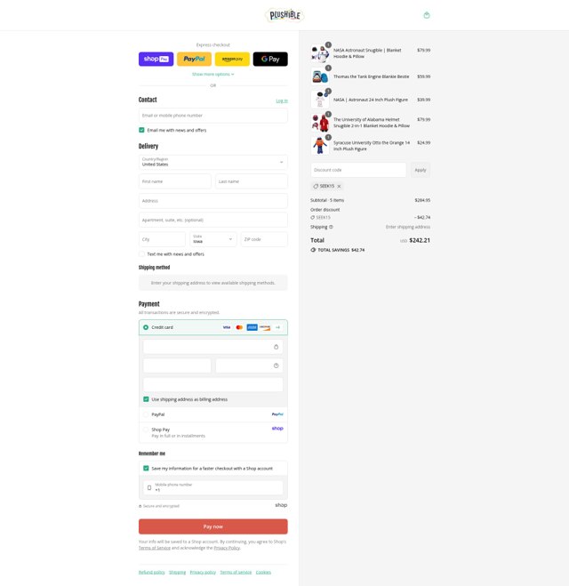 Plushible checkout page showing Plushible discount code box | Screenshot taken by SimplyCodes community member on Aug 23, 2025