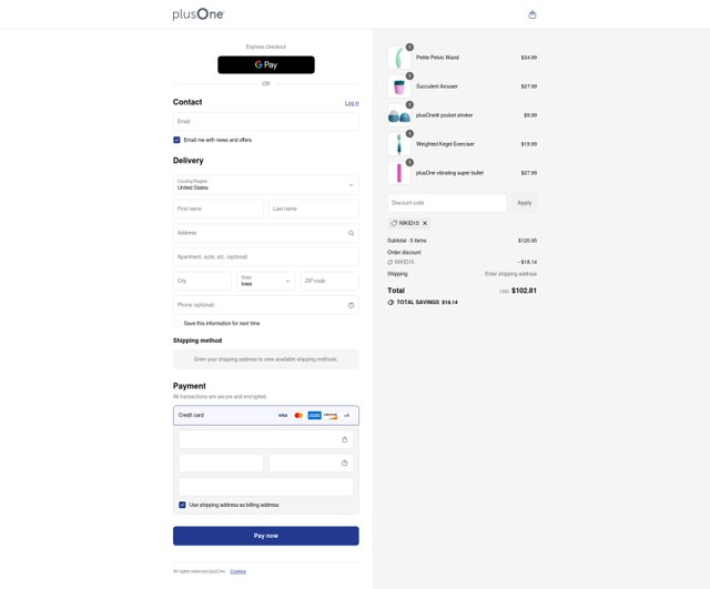 plusOne checkout page showing plusOne coupon code box | Screenshot taken by SimplyCodes community member on Aug 22, 2025