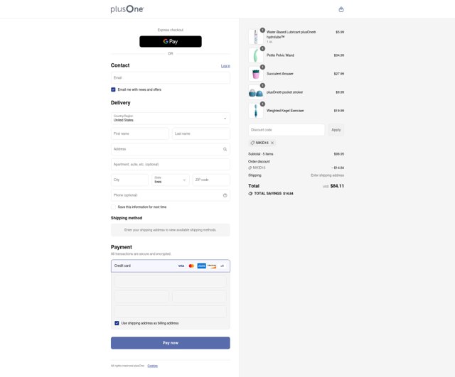 plusOne checkout page showing plusOne coupon code box | Screenshot taken by SimplyCodes community member on Aug 27, 2025