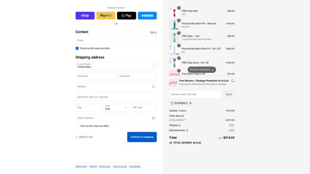 PMD Beauty checkout page showing PMD Beauty promo code box | Screenshot taken by SimplyCodes community member on Sep 12, 2025