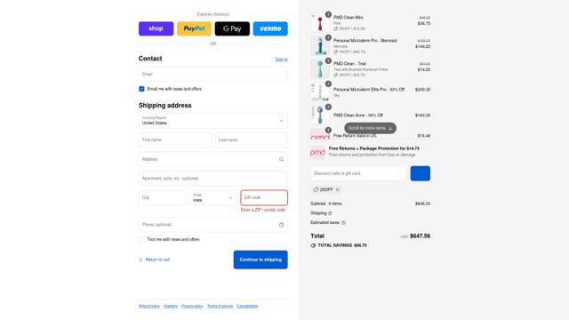 PMD Beauty checkout page showing PMD Beauty promo code box | Screenshot taken by SimplyCodes community member on Sep 12, 2025