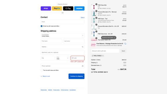 PMD Beauty checkout page showing PMD Beauty promo code box | Screenshot taken by SimplyCodes community member on Sep 12, 2025