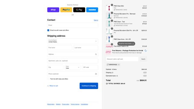PMD Beauty checkout page showing PMD Beauty promo code box | Screenshot taken by SimplyCodes community member on Sep 12, 2025