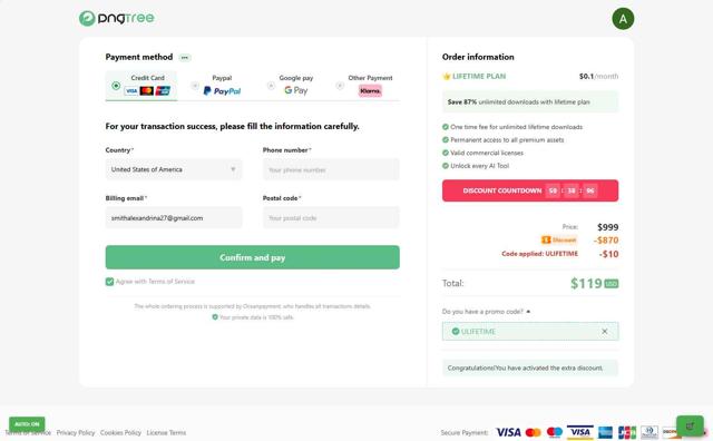 Pngtree checkout page showing Pngtree promo code box | Screenshot taken by SimplyCodes community member on Sep 15, 2025