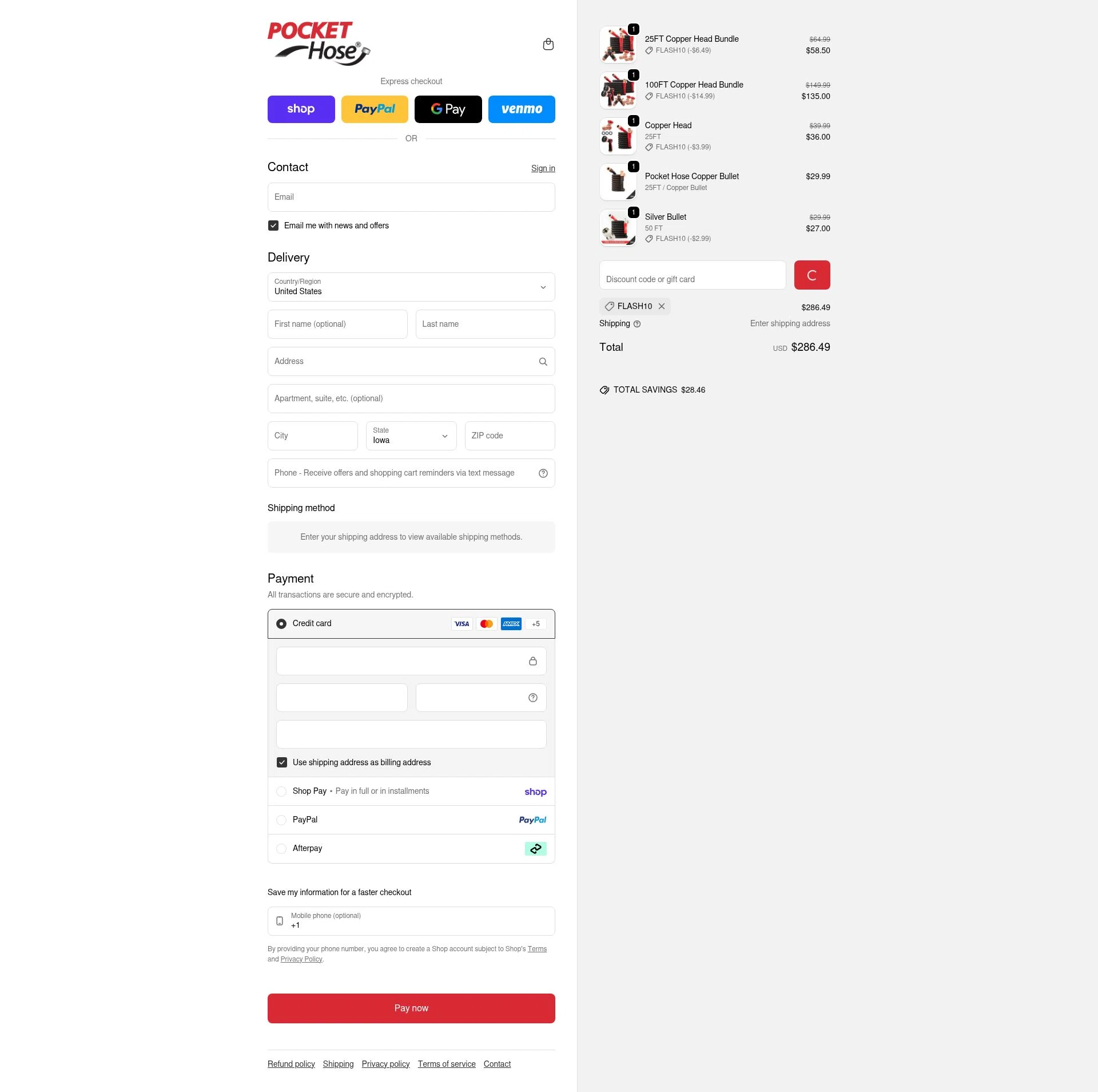 Pocket Hose checkout page showing Pocket Hose discount code box | Screenshot taken by SimplyCodes community member on Feb 6, 2026