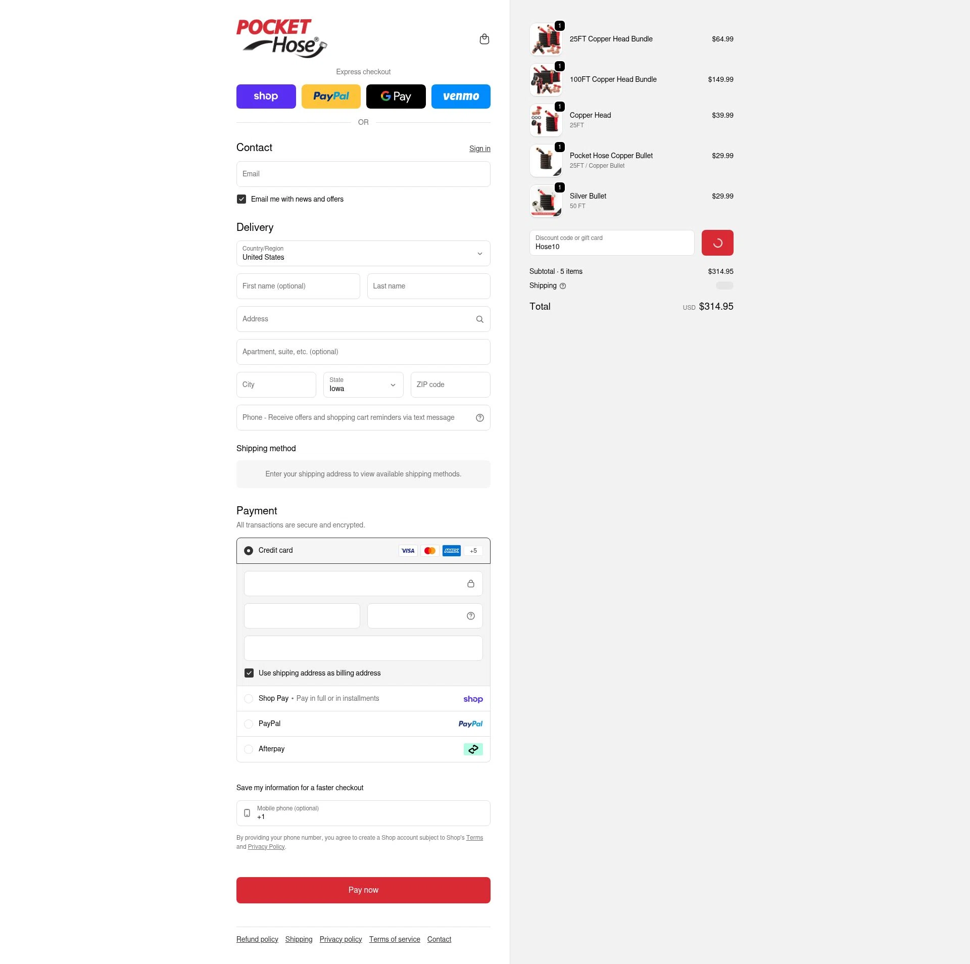 Pocket Hose checkout page showing Pocket Hose discount code box | Screenshot taken by SimplyCodes community member on Feb 6, 2026