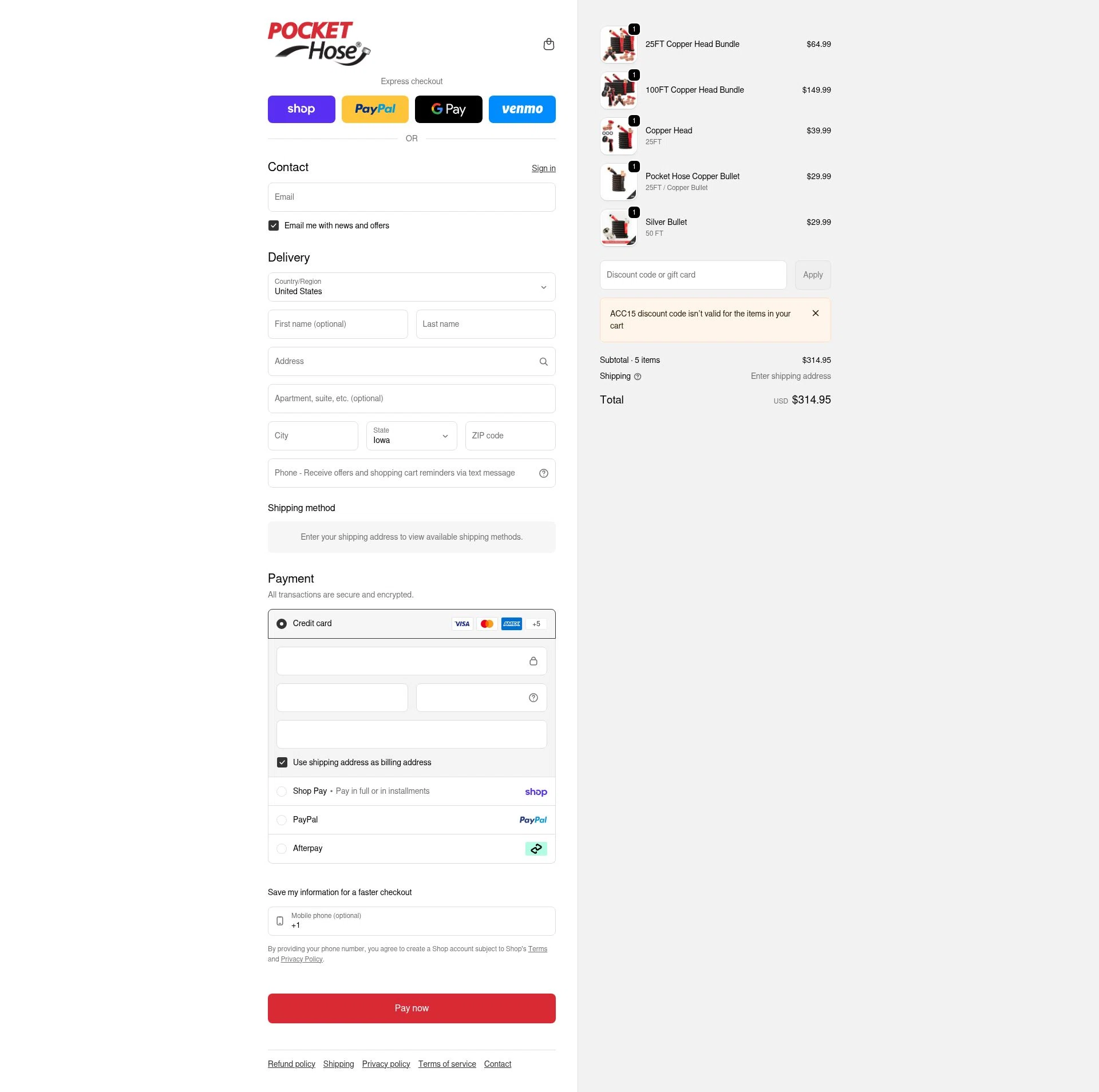 Pocket Hose checkout page showing Pocket Hose discount code box | Screenshot taken by SimplyCodes community member on Feb 6, 2026
