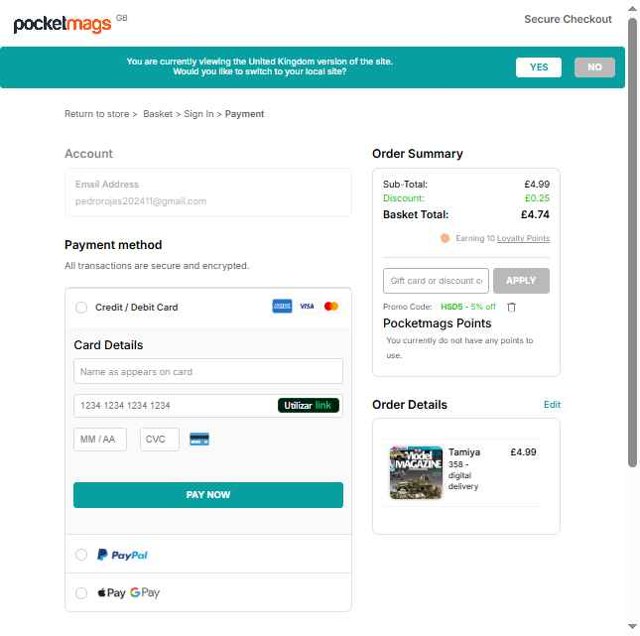 Pocketmags checkout page showing Pocketmags promo code box | Screenshot taken by SimplyCodes community member on Jul 23, 2025