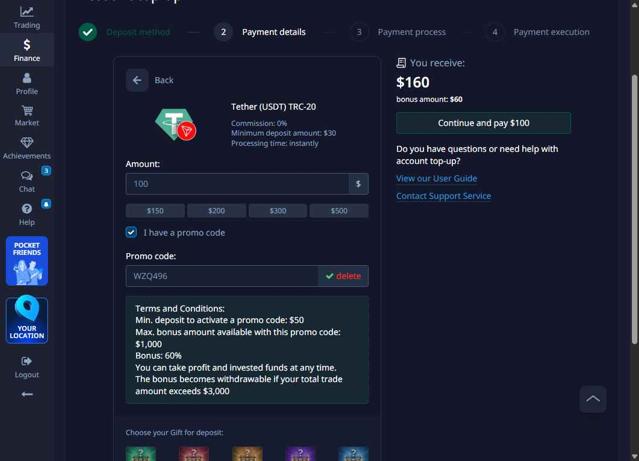 Pocket Option checkout page showing Pocket Option promo code box | Screenshot taken by SimplyCodes community member on Aug 23, 2025