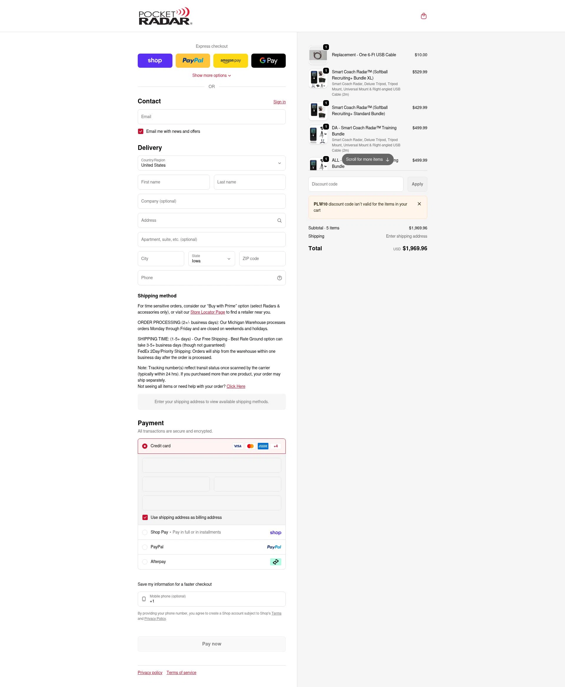 Pocket Radar checkout page showing Pocket Radar discount code box | Screenshot taken by SimplyCodes community member on Feb 8, 2026