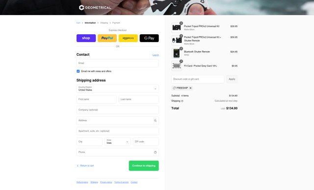 Pocket Tripod checkout page showing Pocket Tripod discount code box | Screenshot taken by SimplyCodes community member on Sep 2, 2025
