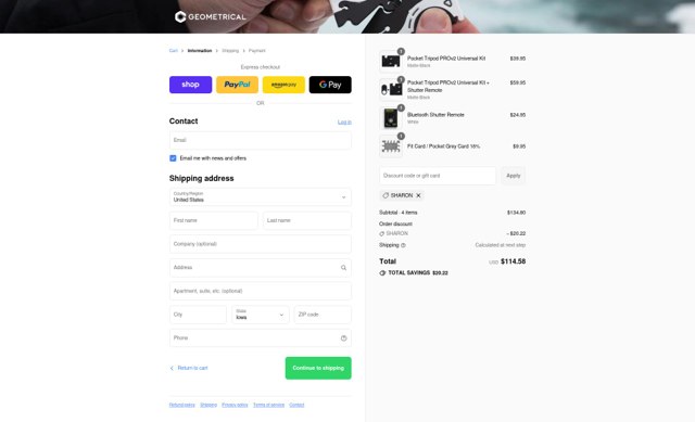 Pocket Tripod checkout page showing Pocket Tripod discount code box | Screenshot taken by SimplyCodes community member on Sep 2, 2025