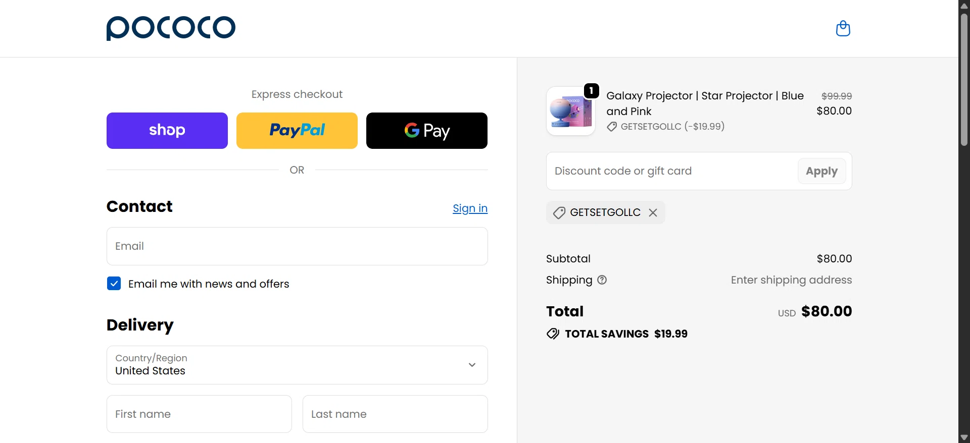 POCOCO promo code screenshot showing code GETSETGOLLC applied at POCOCO checkout page. Uploaded by SimplyCodes community member SavvyMonarch2877 on Jun 16, 2026