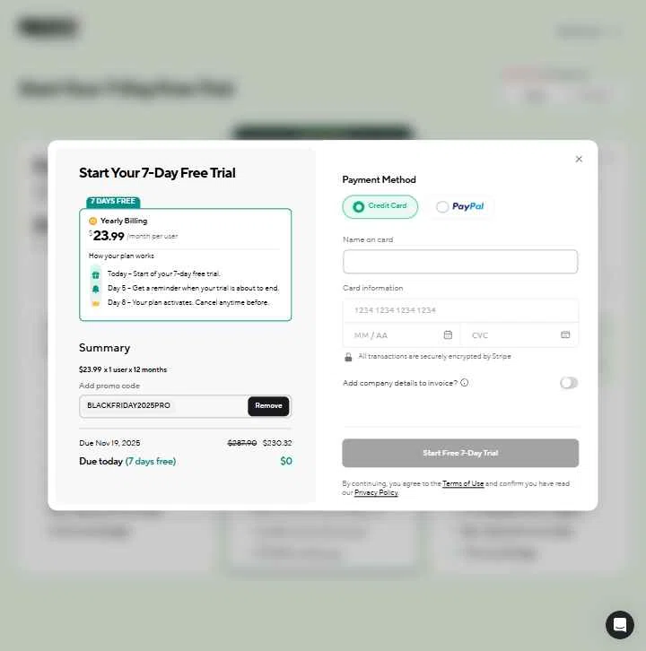 Podcastle Inc. checkout page showing Podcastle Inc. promo code box | Screenshot taken by SimplyCodes community member on Nov 12, 2025