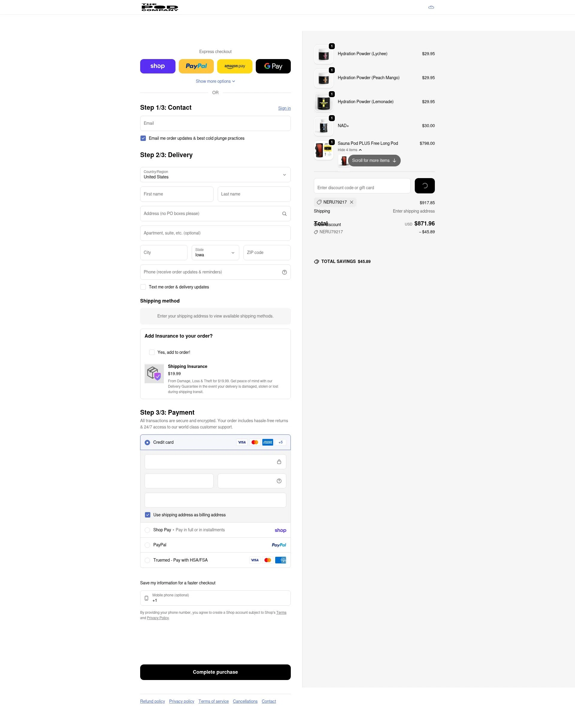 The Pod Company checkout page showing The Pod Company discount code box | Screenshot taken by SimplyCodes community member on Feb 5, 2026