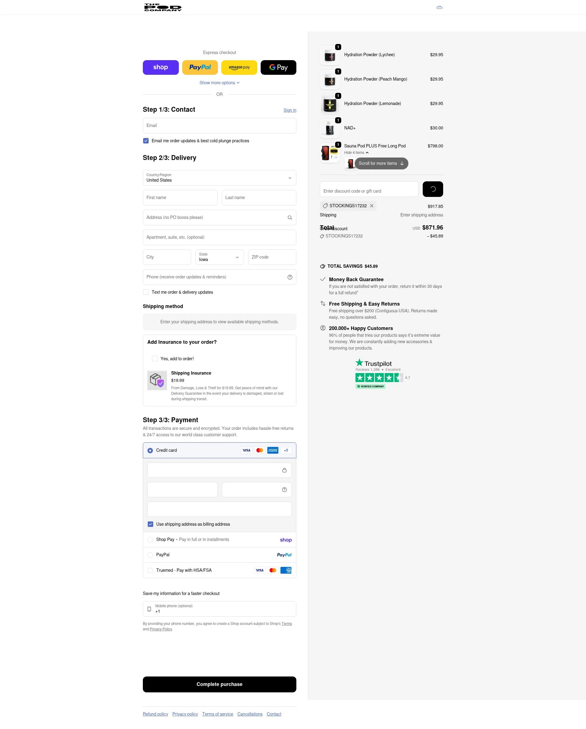The Pod Company checkout page showing The Pod Company discount code box | Screenshot taken by SimplyCodes community member on Feb 5, 2026