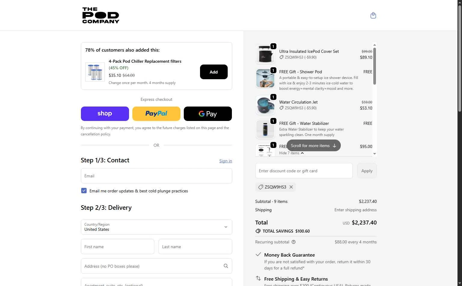 The Pod Company checkout page showing The Pod Company discount code box | Screenshot taken by SimplyCodes community member on Feb 5, 2026