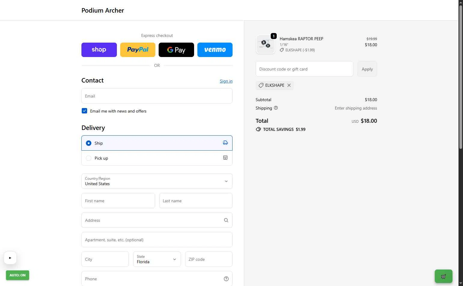 Podium Archer checkout page showing Podium Archer discount code box | Screenshot taken by SimplyCodes community member on Feb 14, 2026