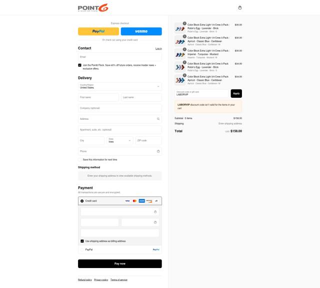 Point 6 checkout page showing Point 6 discount code box | Screenshot taken by SimplyCodes community member on Sep 3, 2025