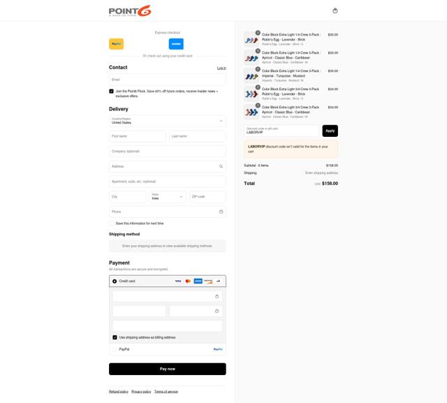 Point 6 checkout page showing Point 6 discount code box | Screenshot taken by SimplyCodes community member on Sep 7, 2025