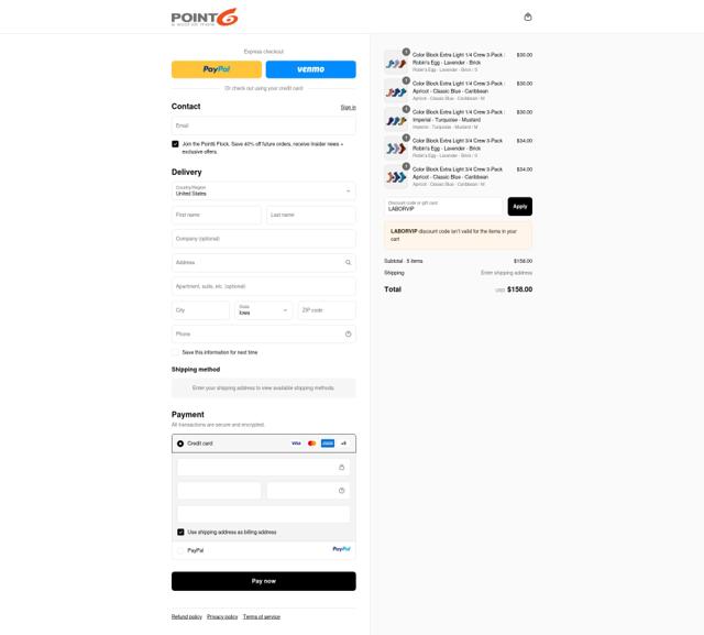 Point 6 checkout page showing Point 6 discount code box | Screenshot taken by SimplyCodes community member on Sep 11, 2025