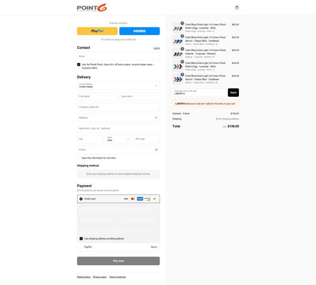 Point 6 checkout page showing Point 6 discount code box | Screenshot taken by SimplyCodes community member on Sep 3, 2025