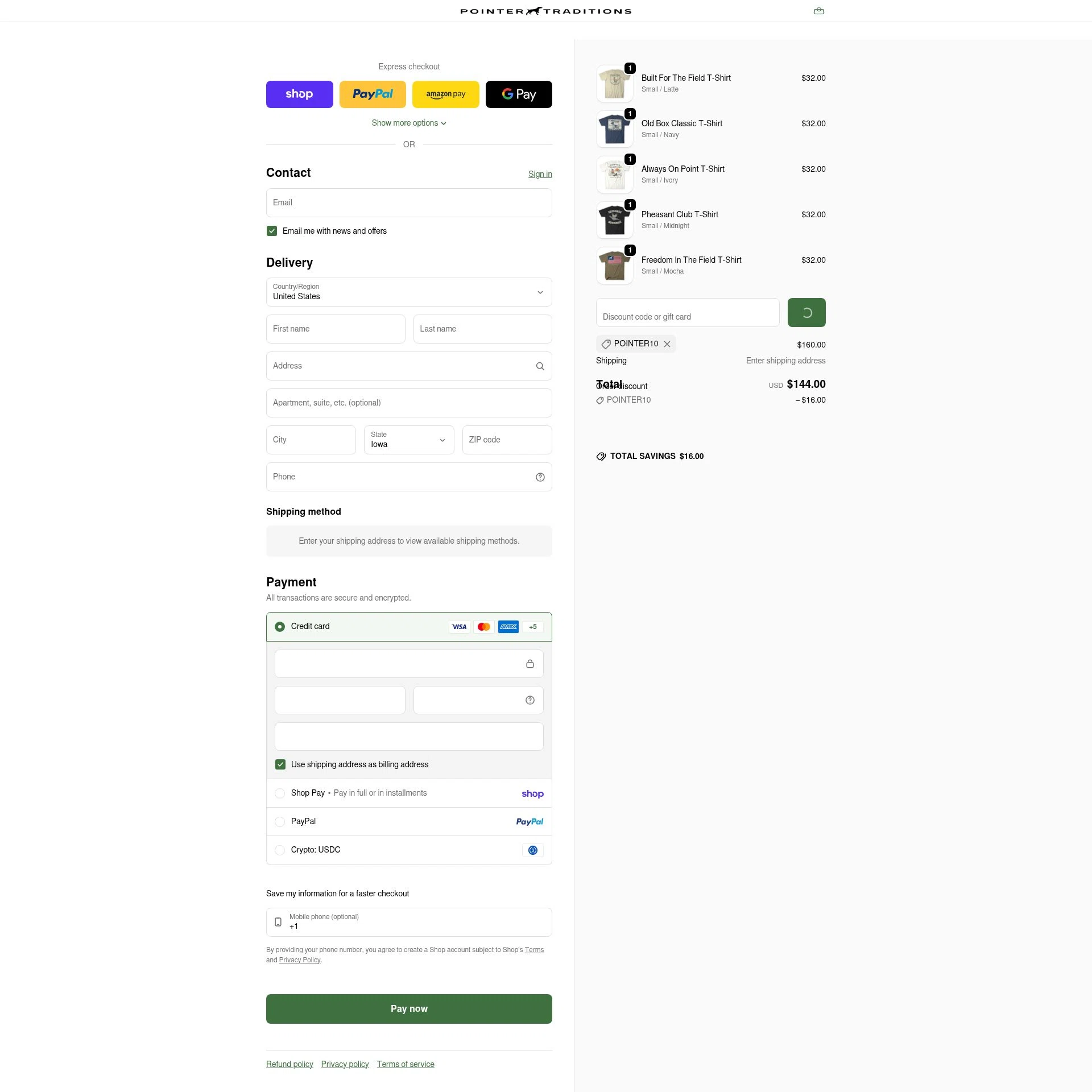 Pointer Traditions checkout page showing Pointer Traditions promo code box | Screenshot taken by SimplyCodes community member on Feb 5, 2026