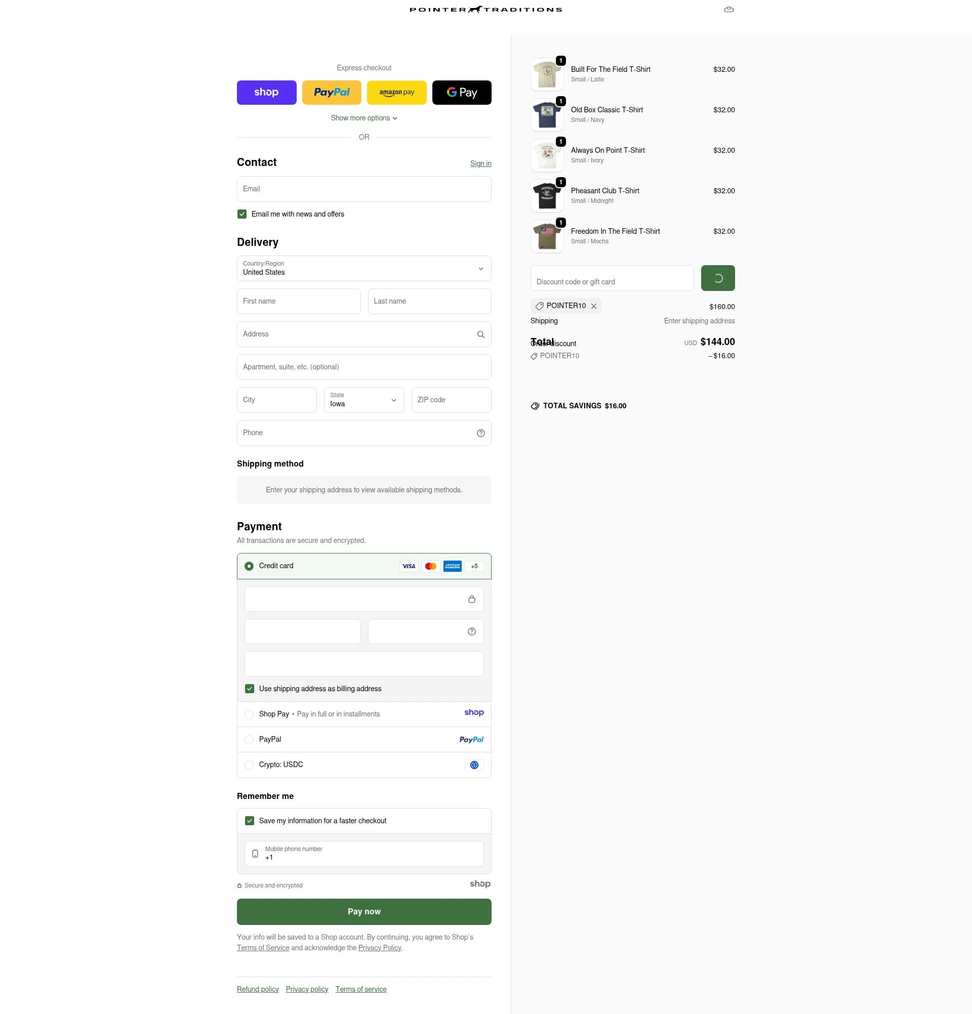 Pointer Traditions checkout page showing Pointer Traditions promo code box | Screenshot taken by SimplyCodes community member on Jan 17, 2026
