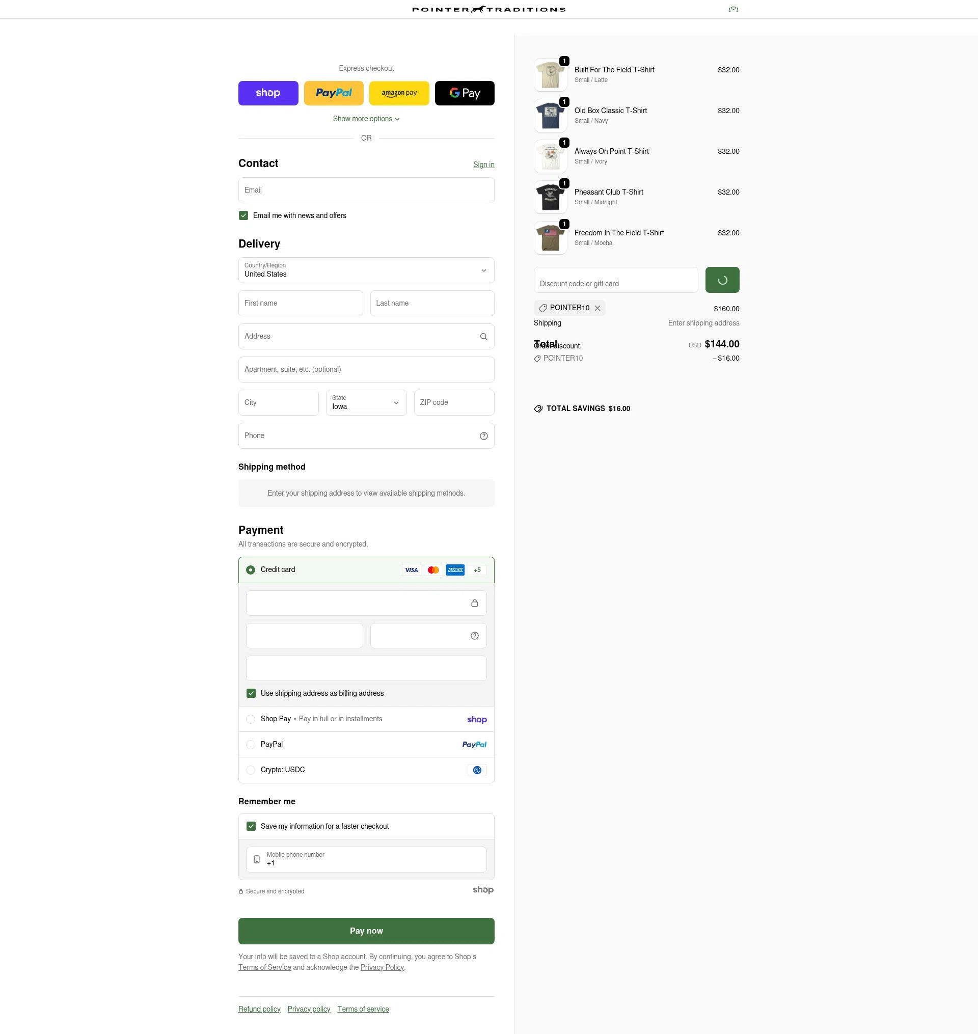 Pointer Traditions checkout page showing Pointer Traditions promo code box | Screenshot taken by SimplyCodes community member on Jan 22, 2026