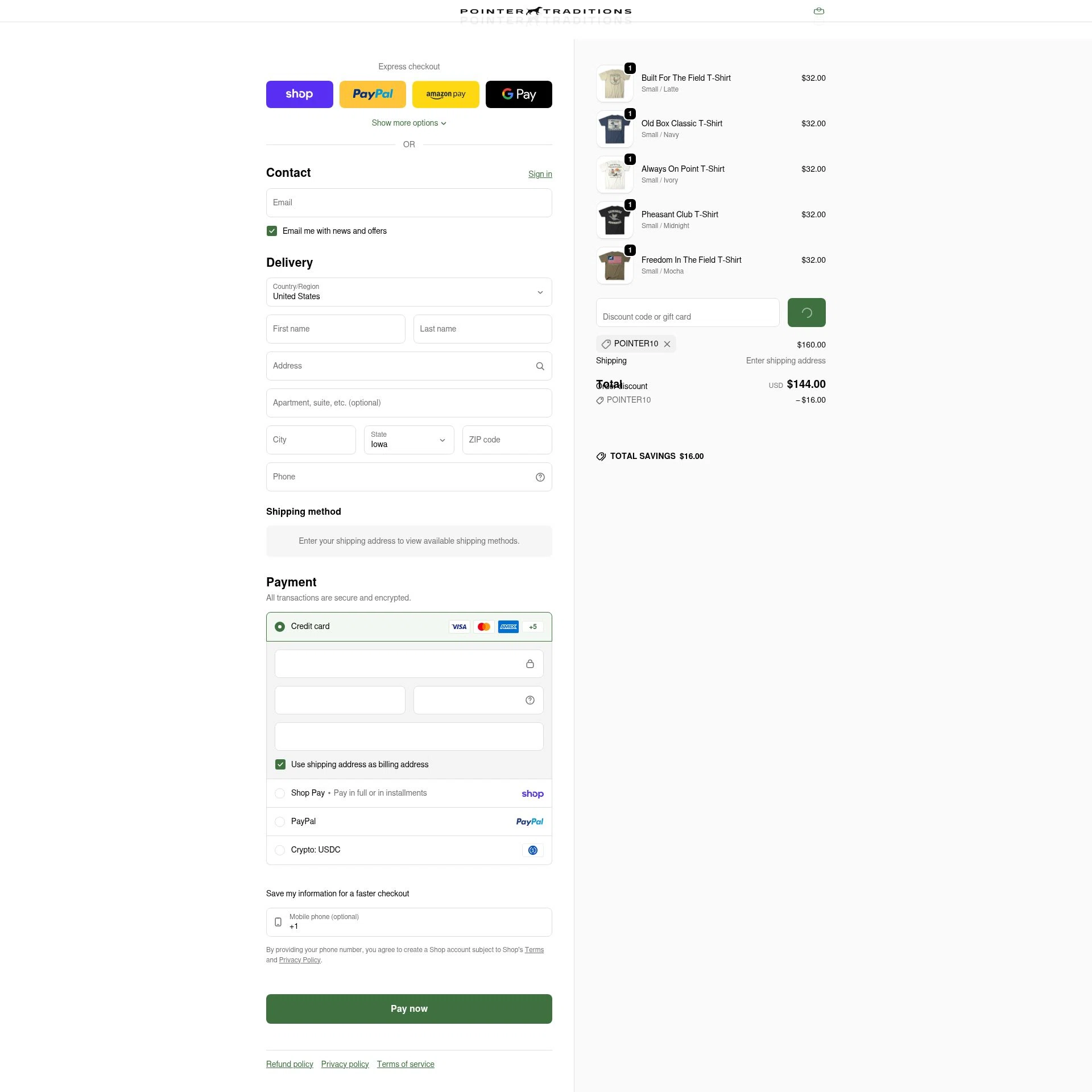 Pointer Traditions checkout page showing Pointer Traditions promo code box | Screenshot taken by SimplyCodes community member on Jan 31, 2026