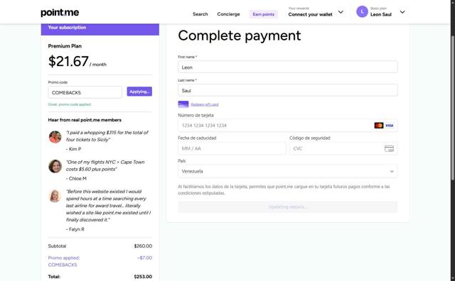 point.me checkout page showing point.me promo code box | Screenshot taken by SimplyCodes community member on Aug 28, 2025