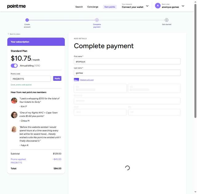 point.me checkout page showing point.me promo code box | Screenshot taken by SimplyCodes community member on Sep 29, 2025