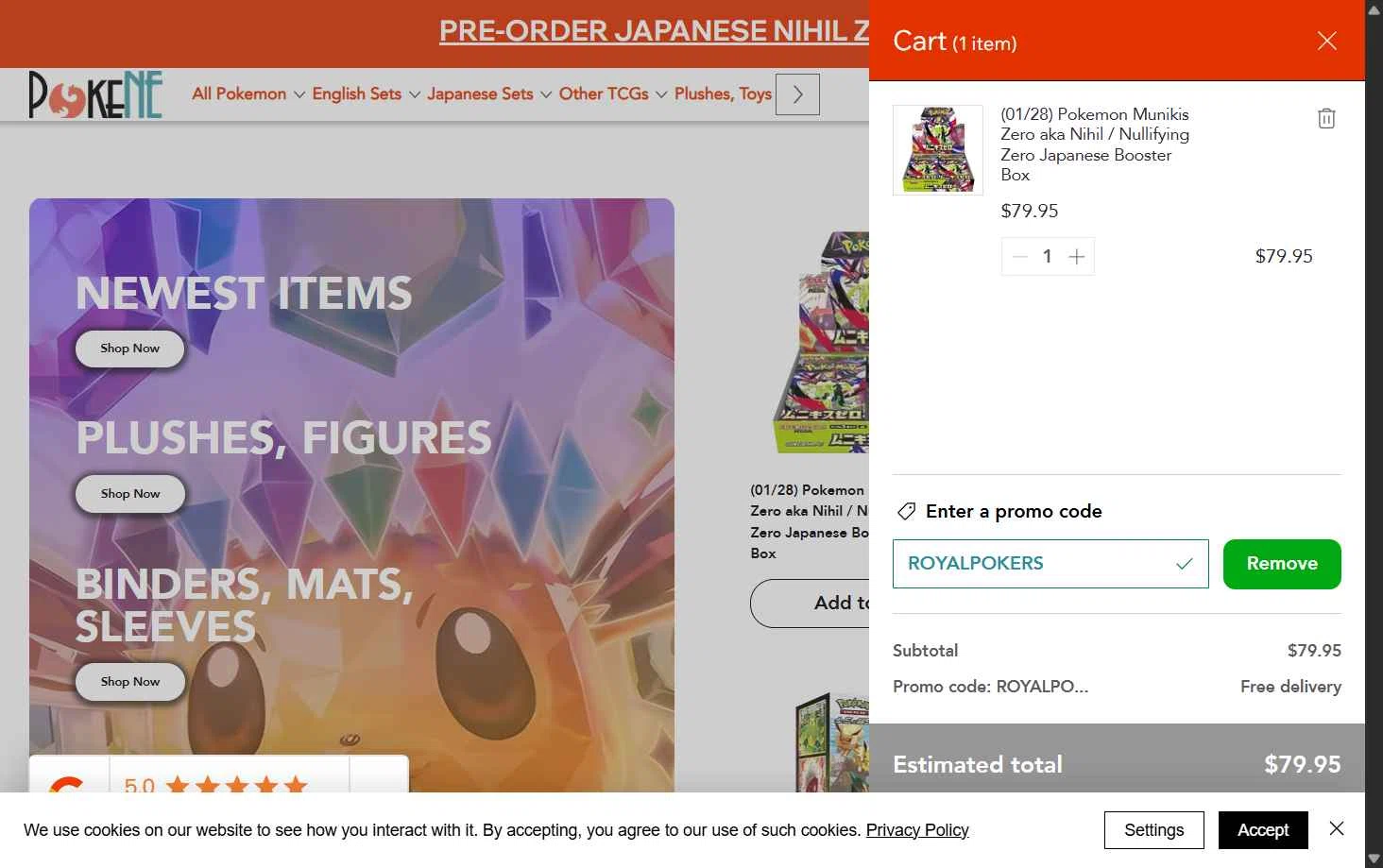 Pokene checkout page showing Pokene promo code box | Screenshot taken by SimplyCodes community member on Jan 24, 2026