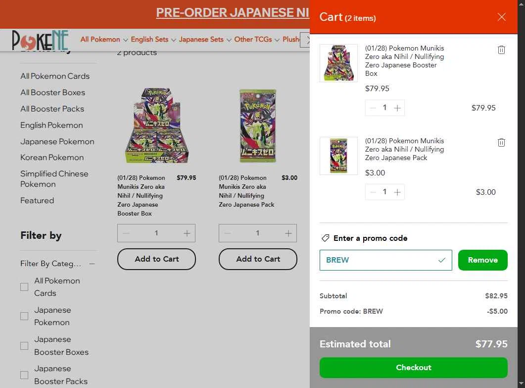 Pokene checkout page showing Pokene promo code box | Screenshot taken by SimplyCodes community member on Jan 24, 2026
