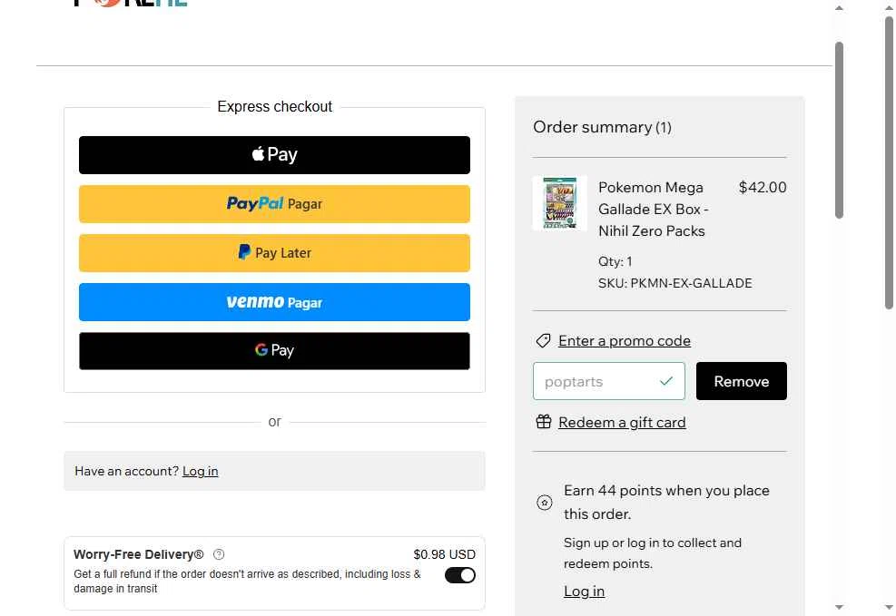 Pokene checkout page showing Pokene promo code box | Screenshot taken by SimplyCodes community member on Feb 3, 2026