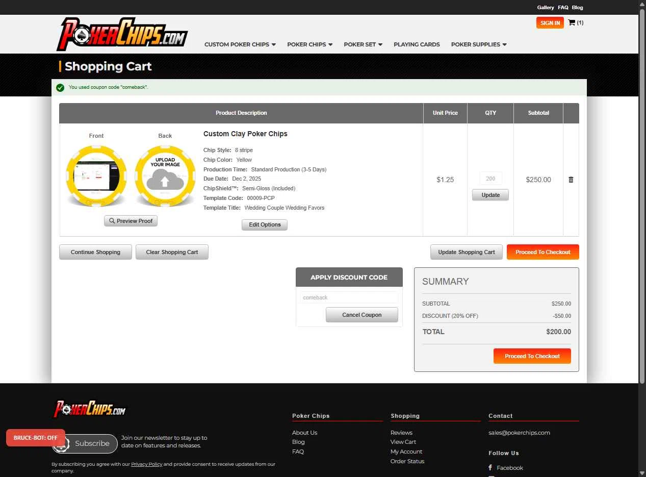 PokerChips.com checkout page showing PokerChips.com promo code box | Screenshot taken by SimplyCodes community member on Dec 11, 2025