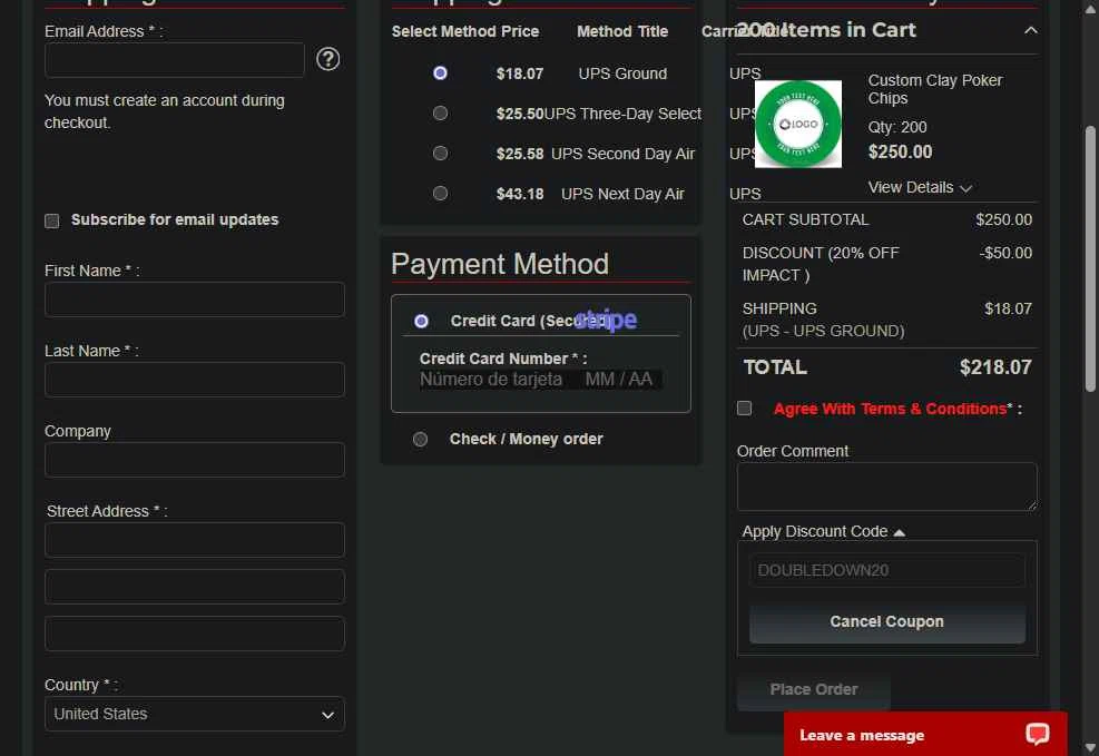 PokerChips.com checkout page showing PokerChips.com promo code box | Screenshot taken by SimplyCodes community member on Jan 9, 2026