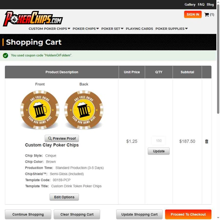 PokerChips.com checkout page showing PokerChips.com promo code box | Screenshot taken by SimplyCodes community member on Dec 11, 2025