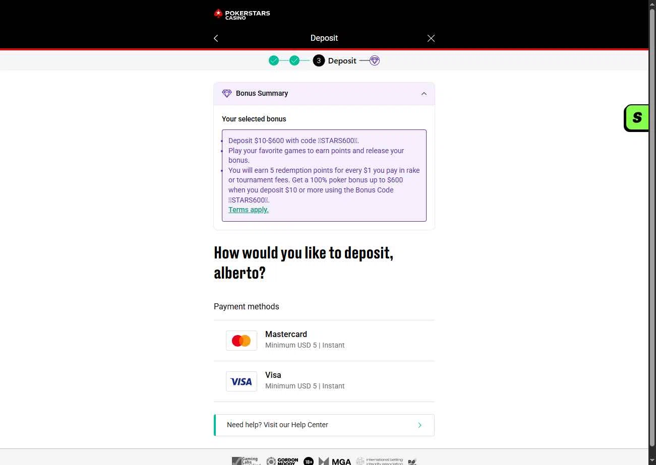 PokerStars Casino checkout page showing PokerStars Casino promo code box | Screenshot taken by SimplyCodes community member on Jan 23, 2026