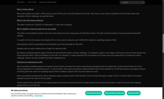 PokerStars Casino checkout page showing PokerStars Casino promo code box | Screenshot taken by SimplyCodes community member on Sep 26, 2025