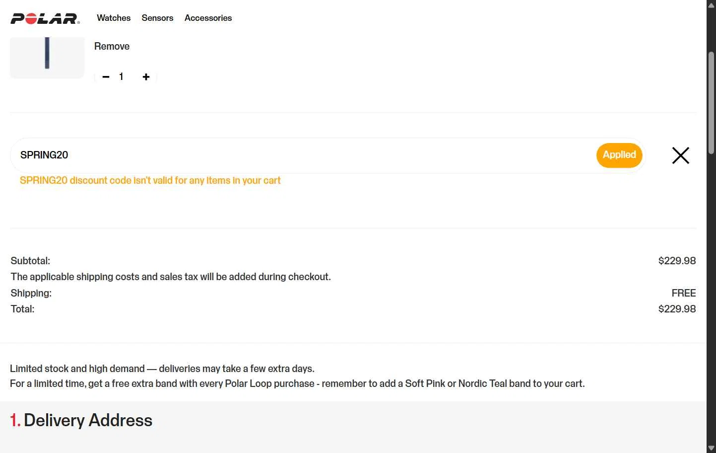 Verification screenshot for 20% Off Select Items at Polar - 4mo ago