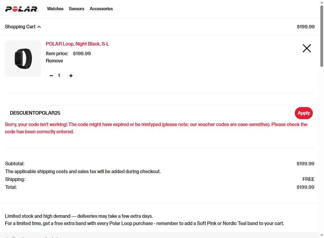 Verification screenshot for 25% Off Select Items at Polar - 4mo ago