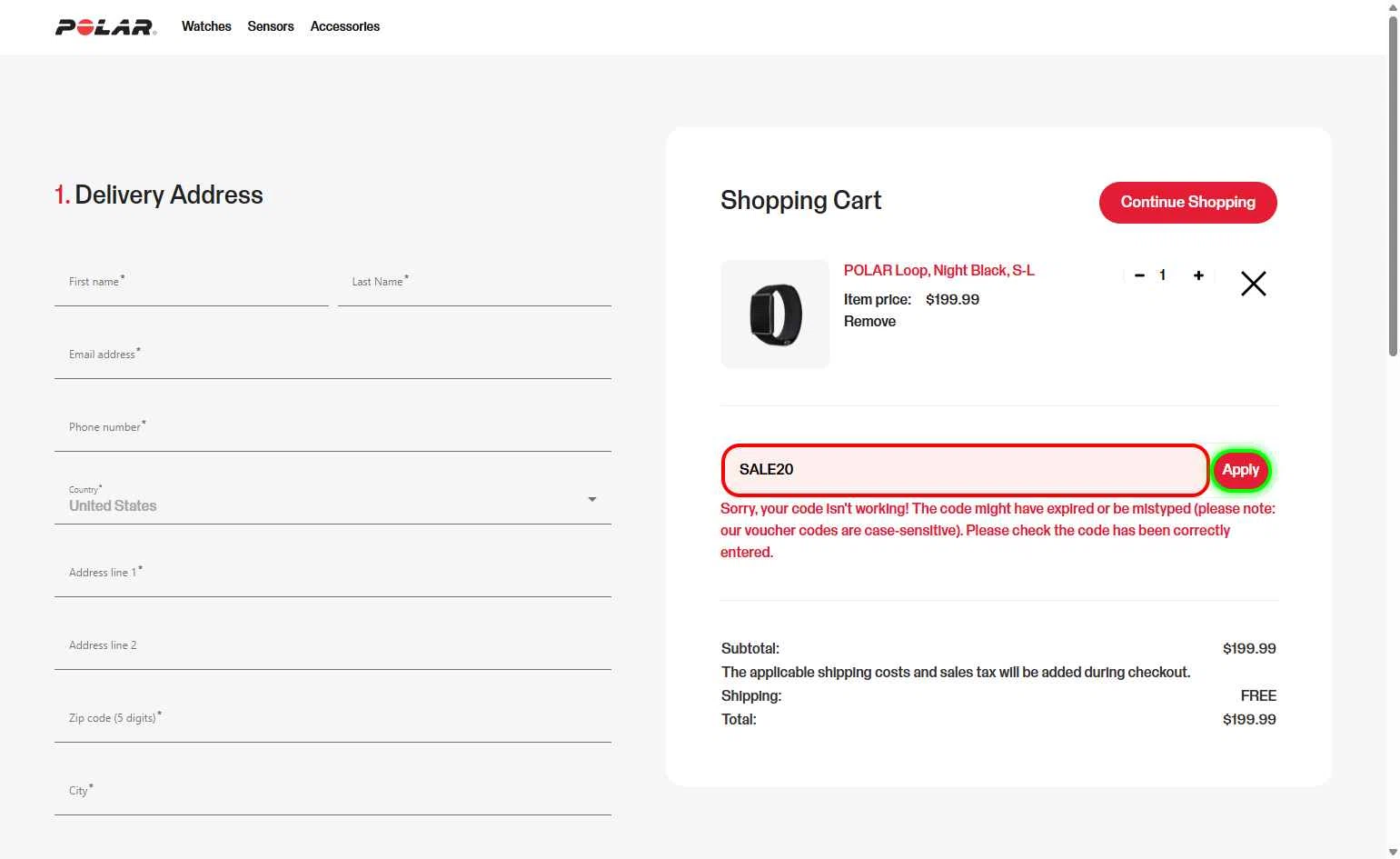 Verification screenshot for 20% Off Select Items at Polar - 3mo ago