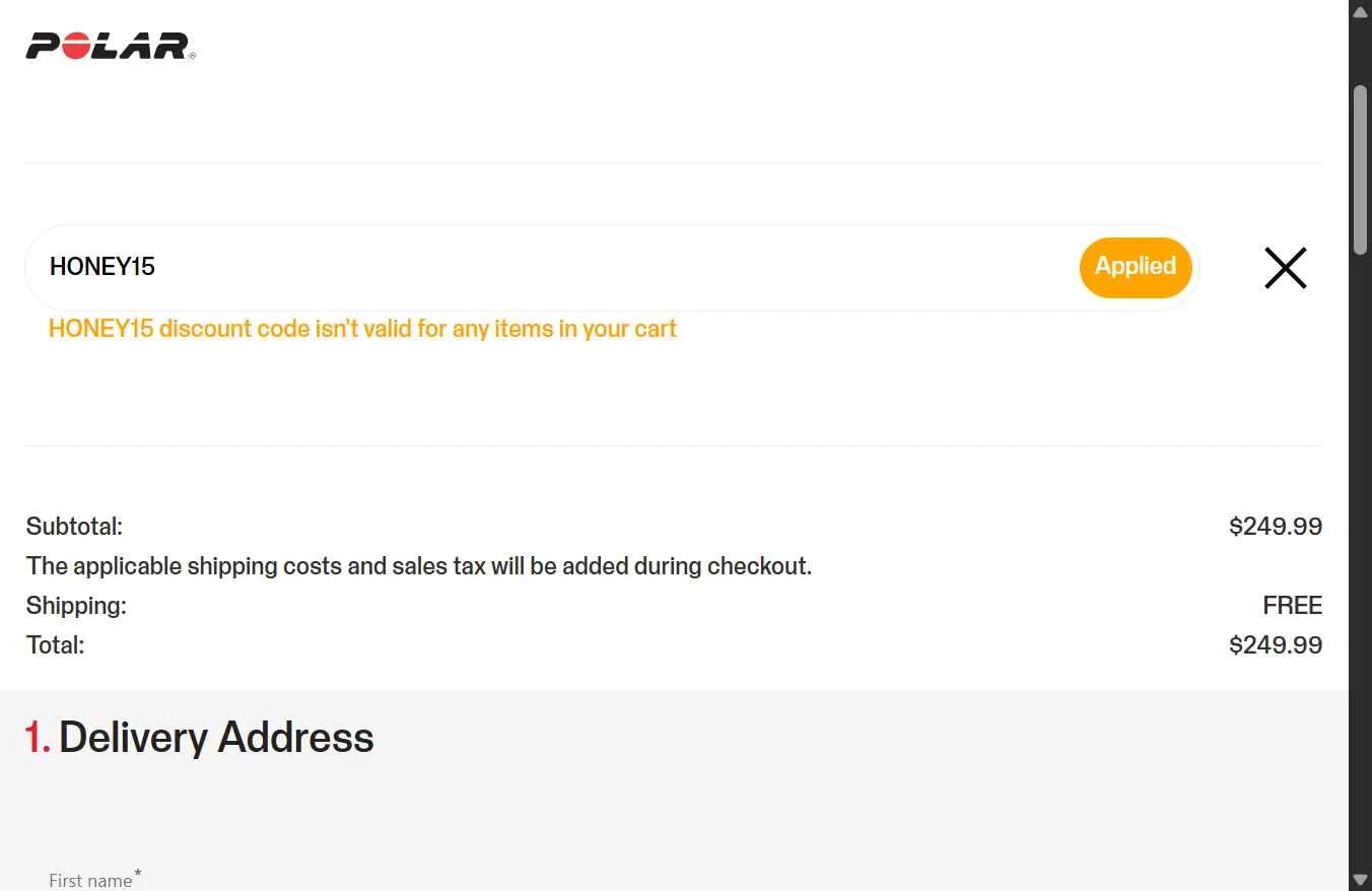 Verification screenshot for 15% Off Select Items at Polar - 40d ago