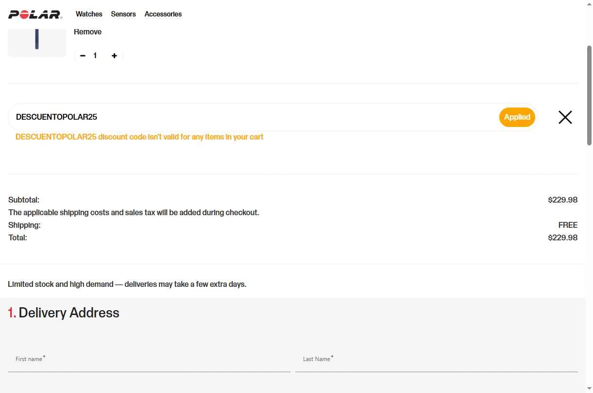 Polar checkout page showing Polar coupon code box | Screenshot taken by SimplyCodes community member on Dec 29, 2025