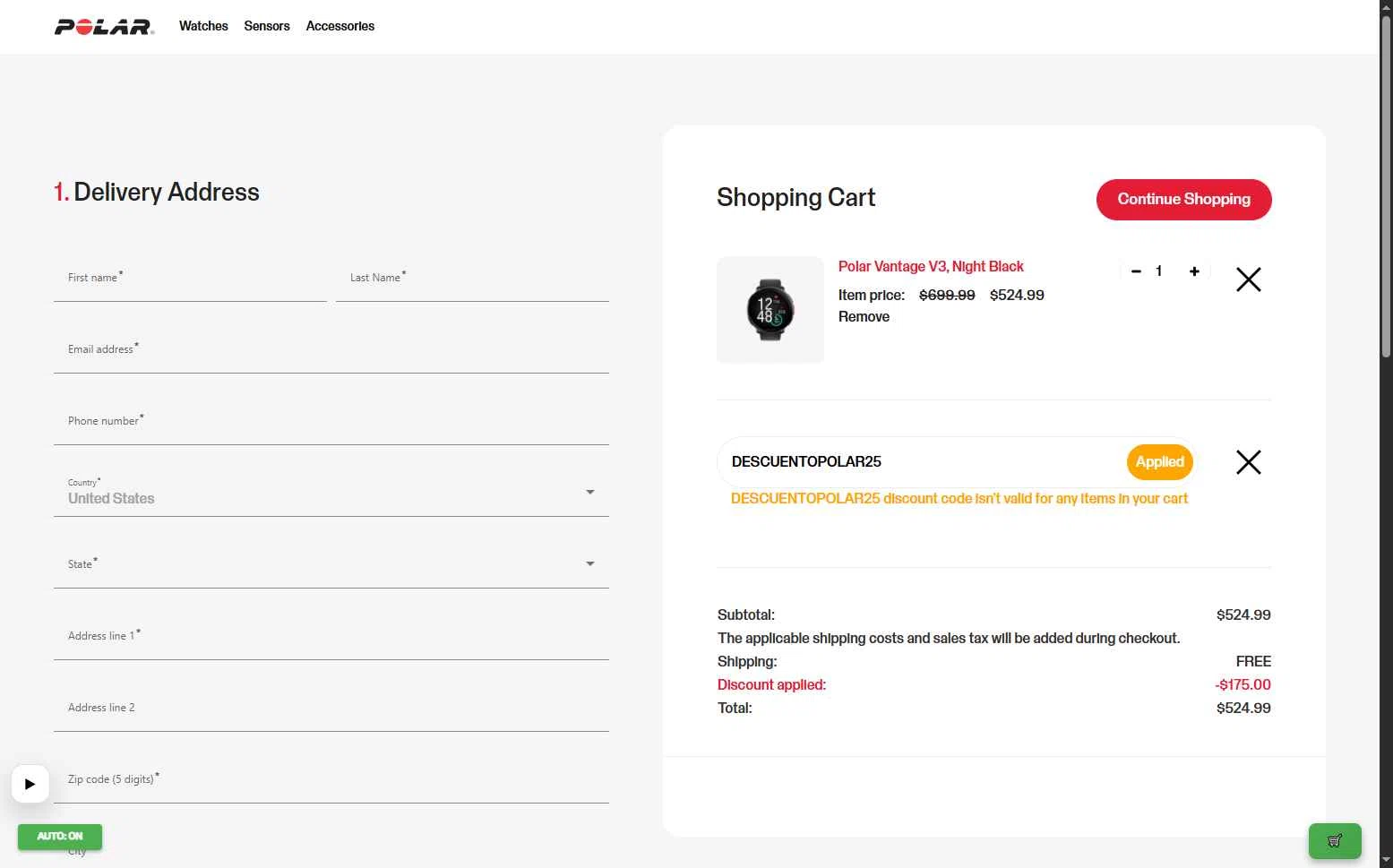 Polar checkout page showing Polar coupon code box | Screenshot taken by SimplyCodes community member on Jan 25, 2026