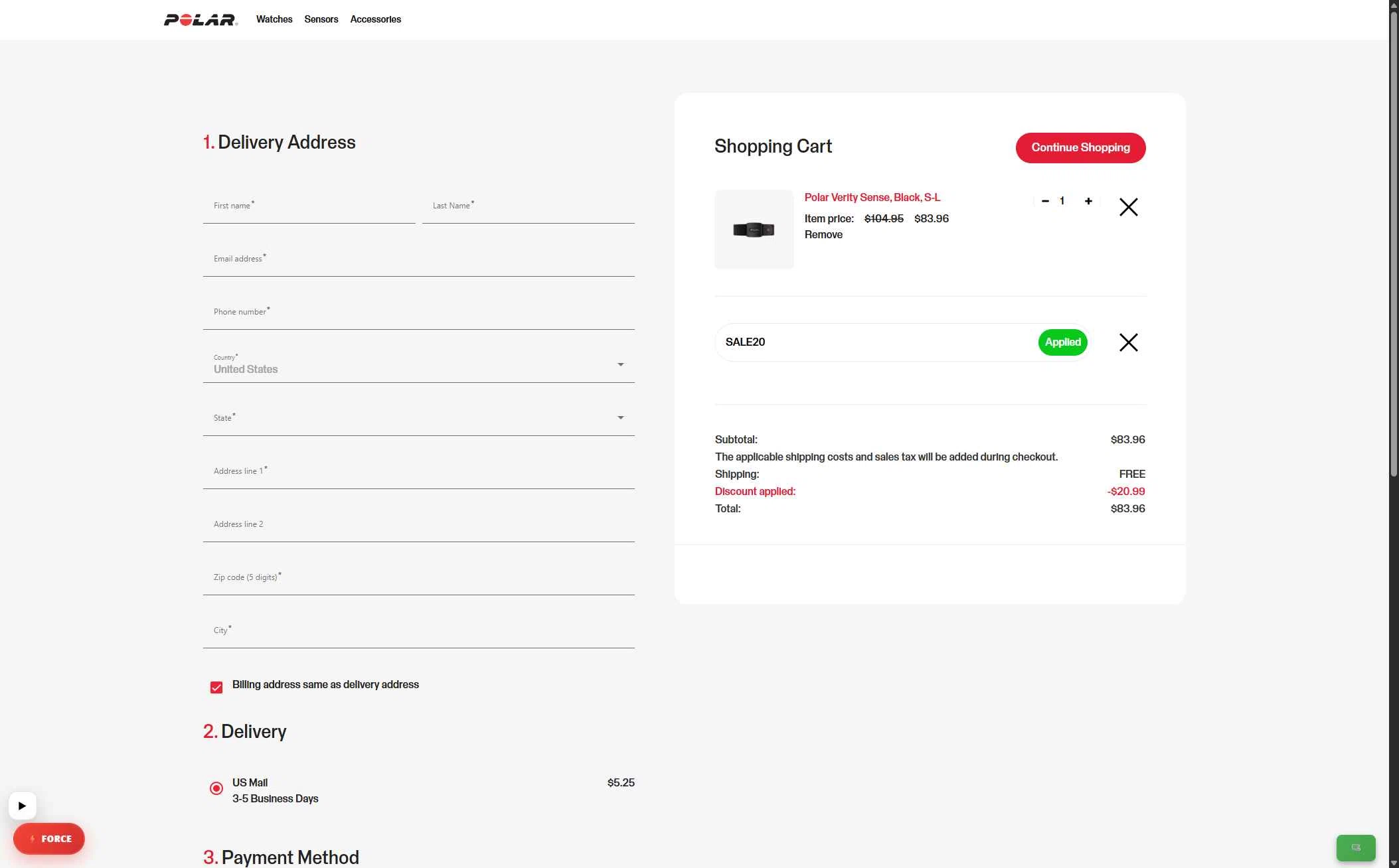 Verification screenshot for 20% Off Select Items at Polar - 3mo ago