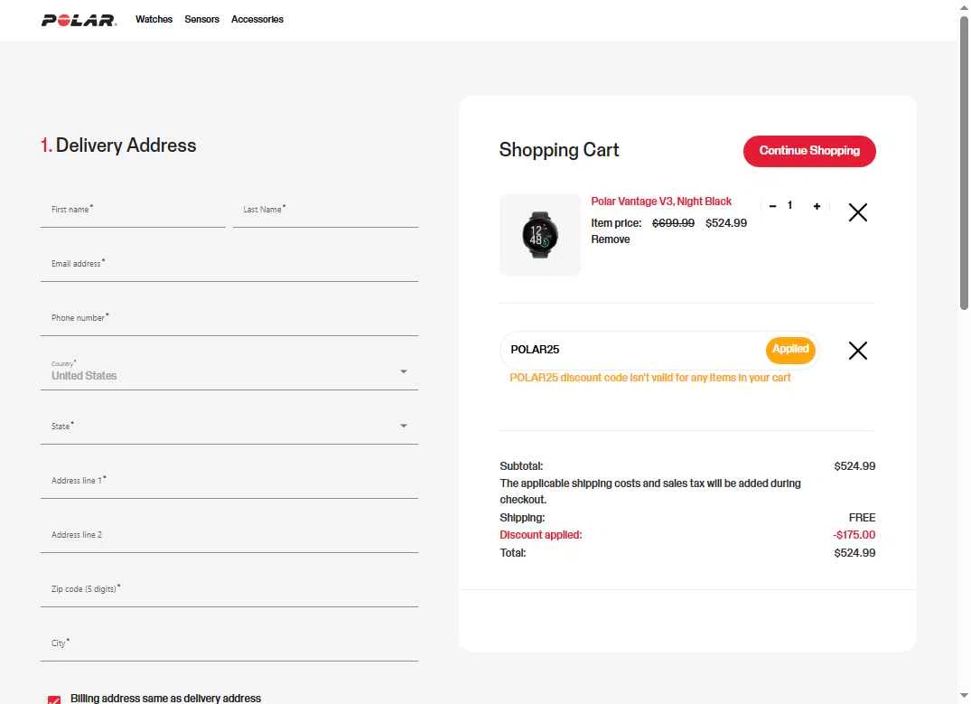 Polar checkout page showing Polar coupon code box | Screenshot taken by SimplyCodes community member on Dec 1, 2025