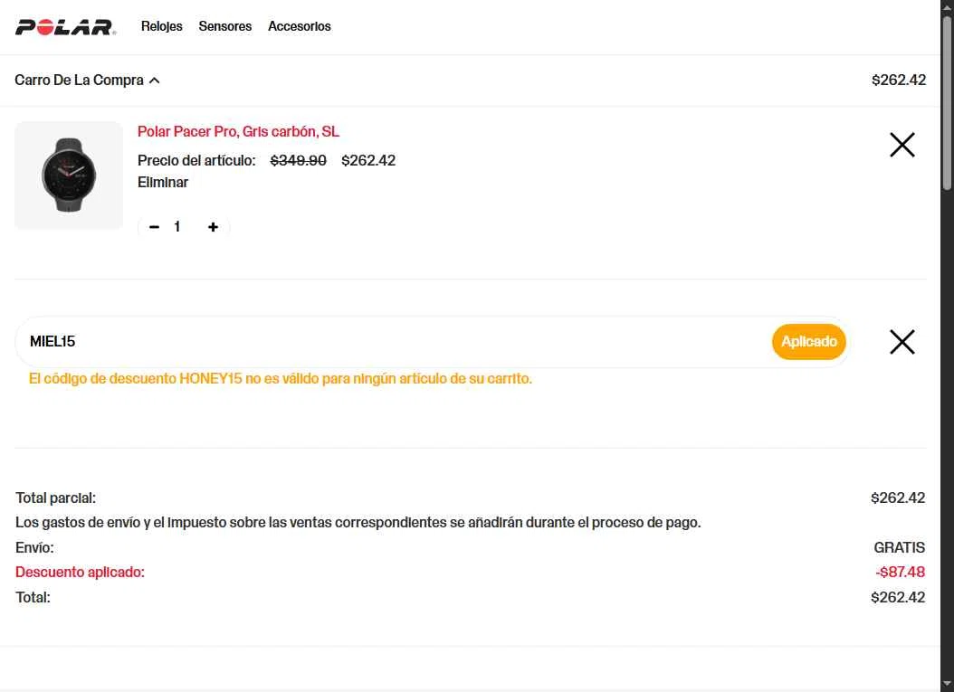 Verification screenshot for 15% Off Select Items at Polar - 16d ago